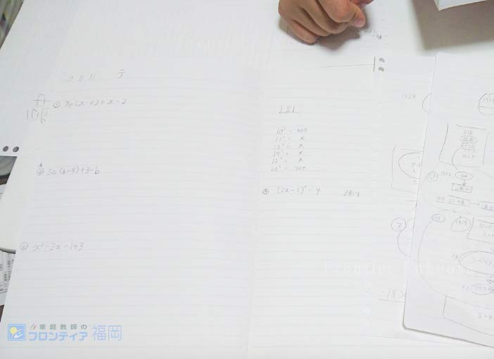 中学３年生大成君に先週宿題に出した数学ノートは真っ白でした。